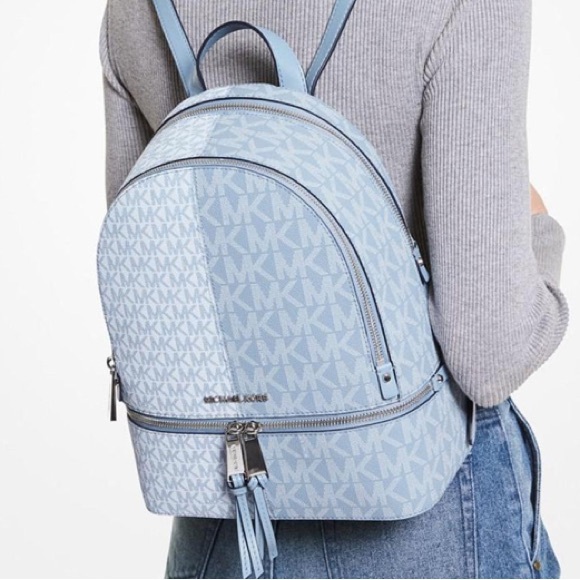 Michael Kors NEW Rhea Zip Medium Backpack Sky Blue - Picture 6 of 7